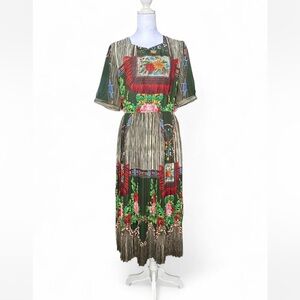 Hanae Mori short sleeve pleated midi dress floral print